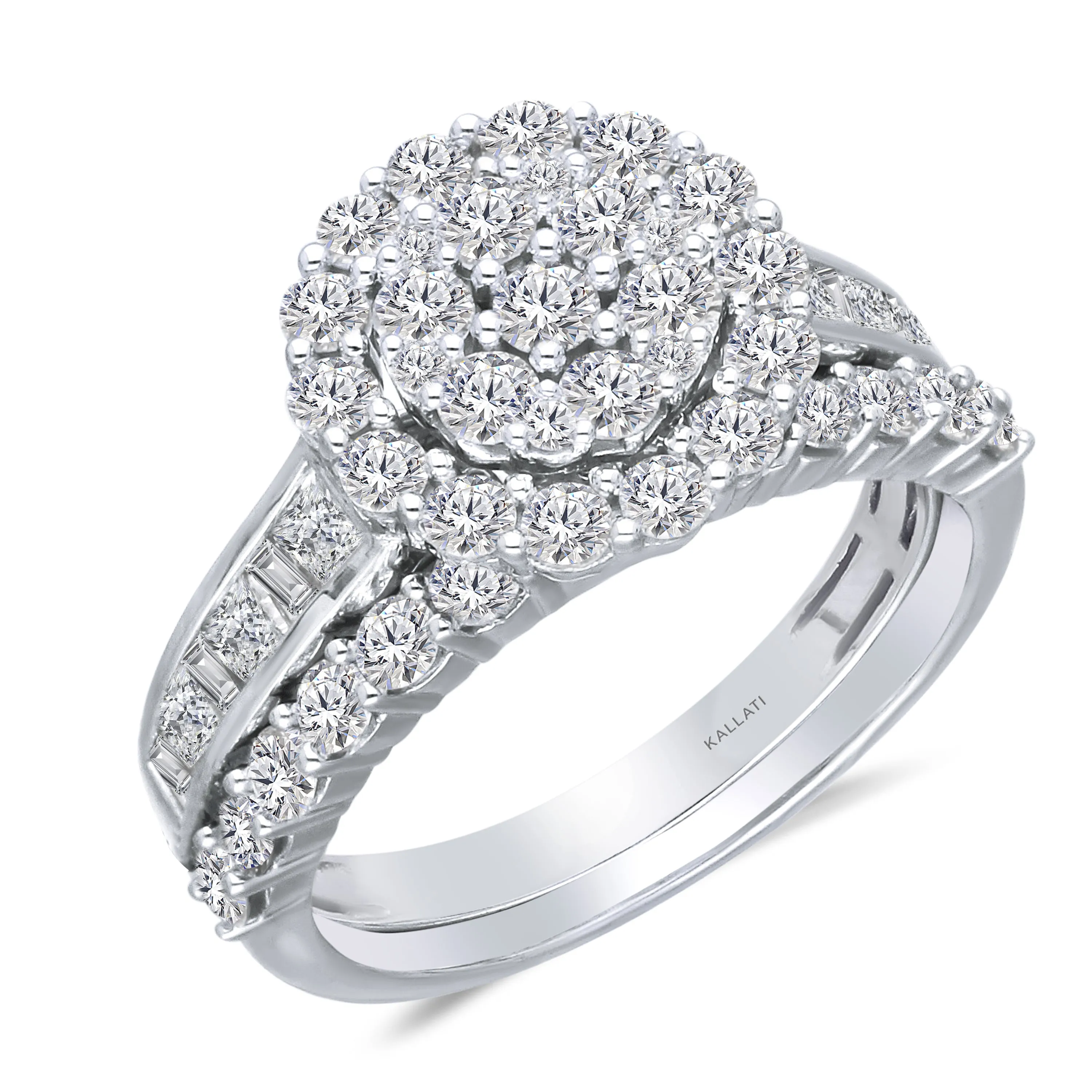 Kallati Legendary Round Halo Diamond Engagement Ring With Matching Band in 14K White Gold