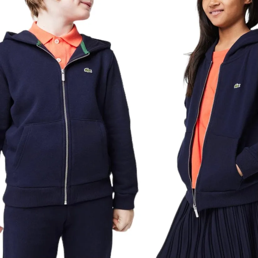 Kids Lacoste Kangaroo Pocket Zip-Up Hoodie (Navy Blue) SJ9723-51