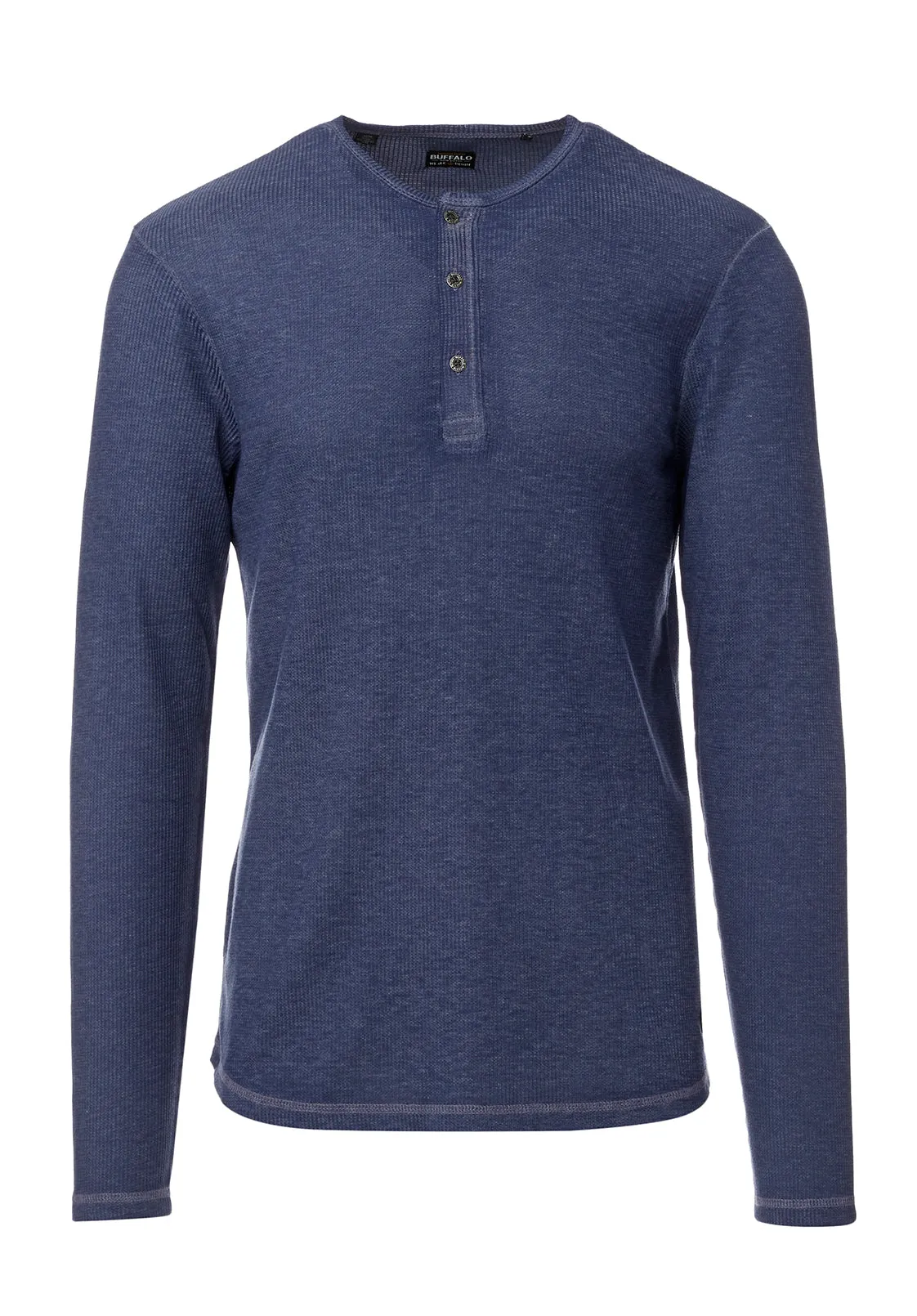 Kipat Men’s Long-Sleeve Henley Top in Midnight Blue  - BM24046