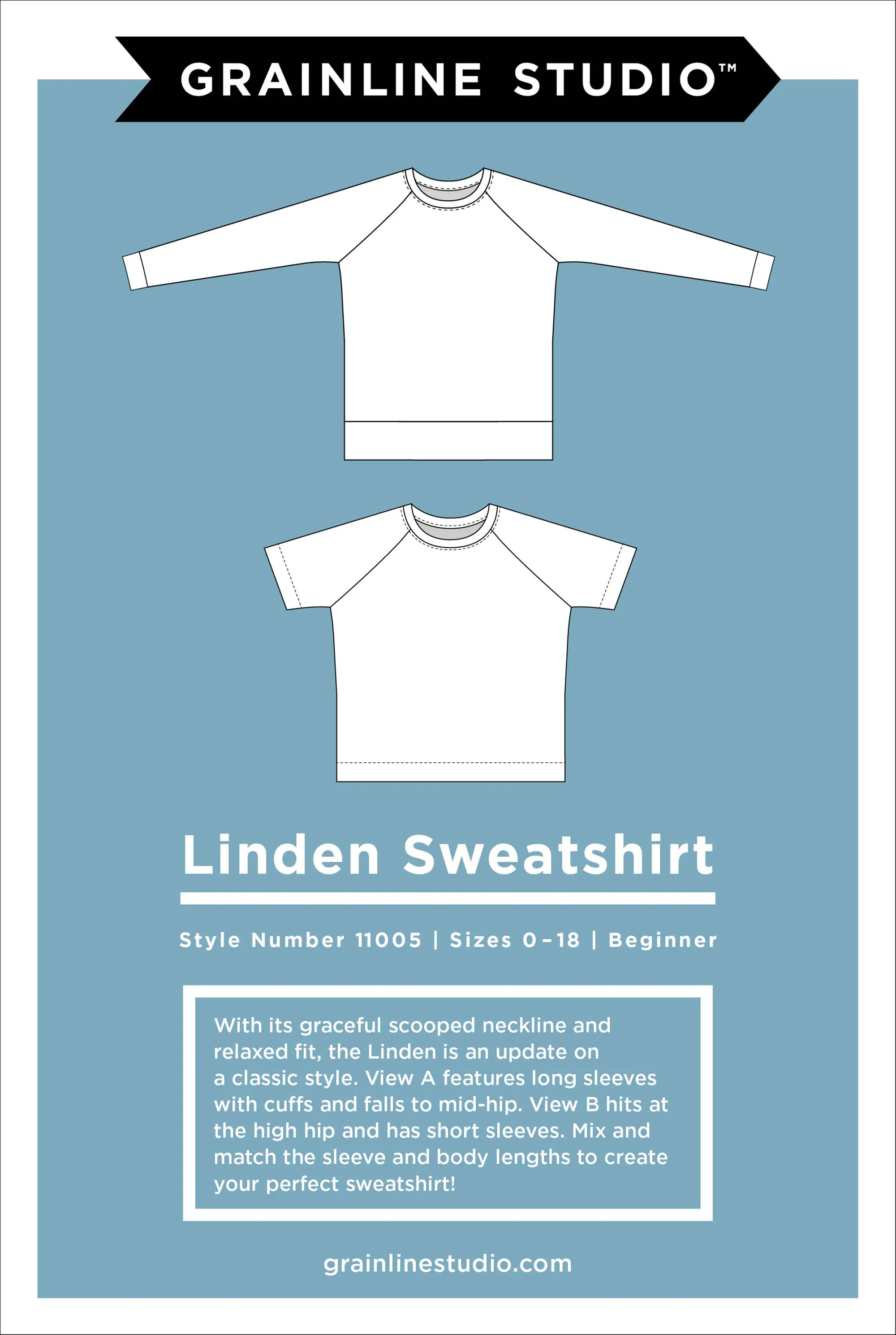 Linden Sweatshirt Sewing Pattern by Grainline Studios Patterns