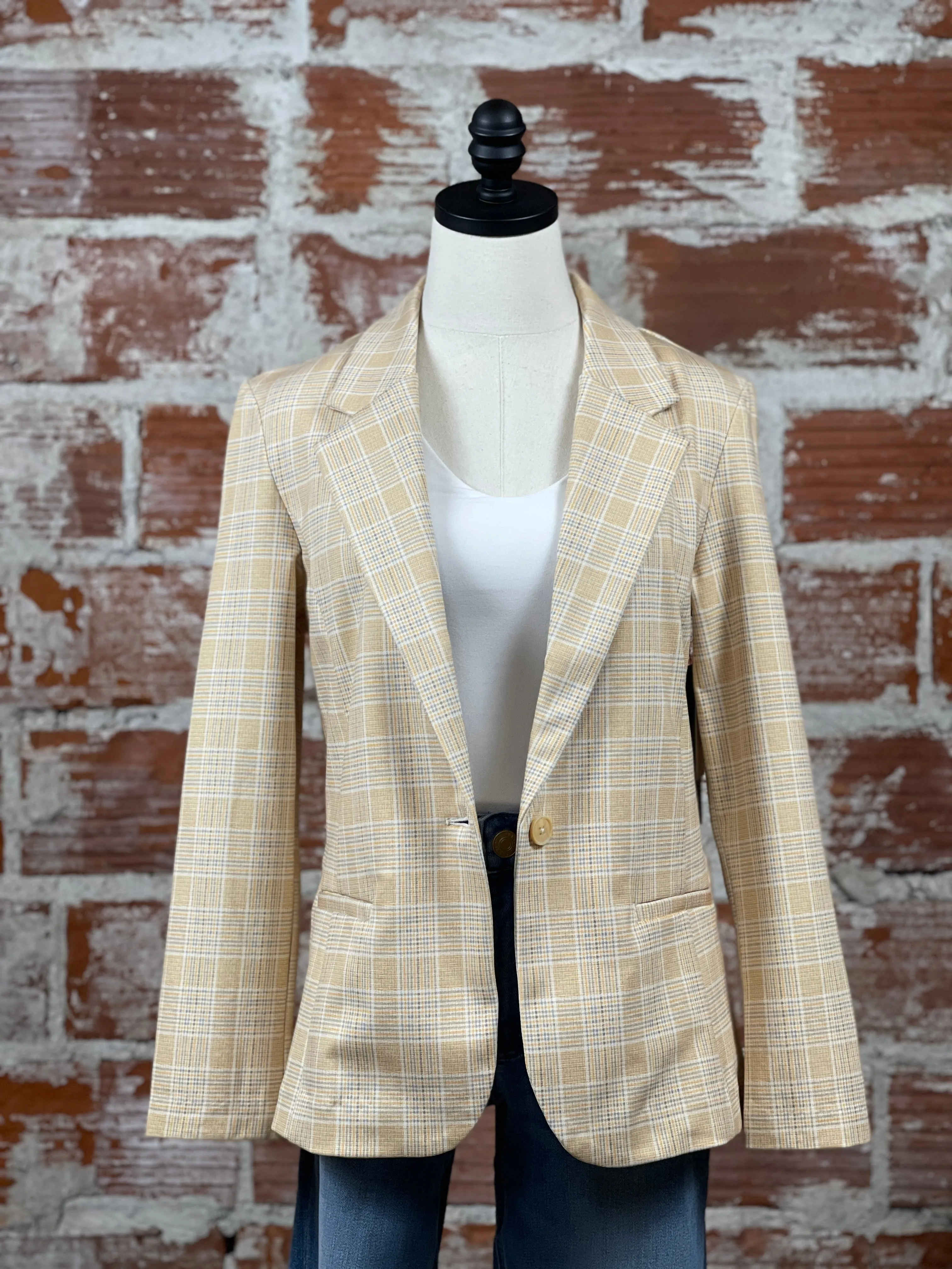 Liverpool Fitted Blazer in Gold Plaid