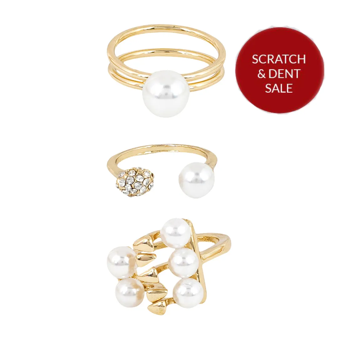 Maire White And Gold Pearl Ring Set - Sample