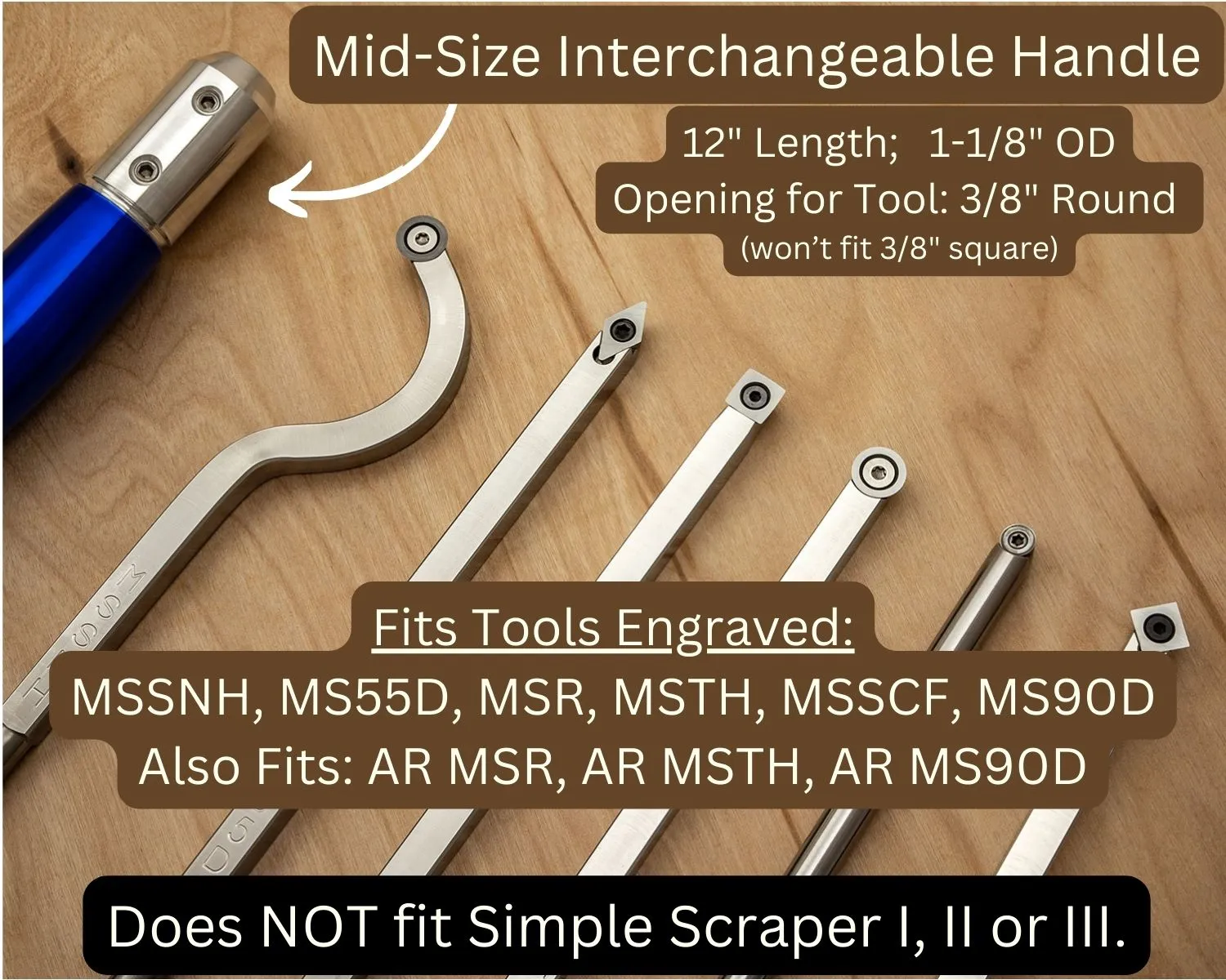 Mid Size Interchangeable 12 Handle for tools with 3/8 Handle Tang