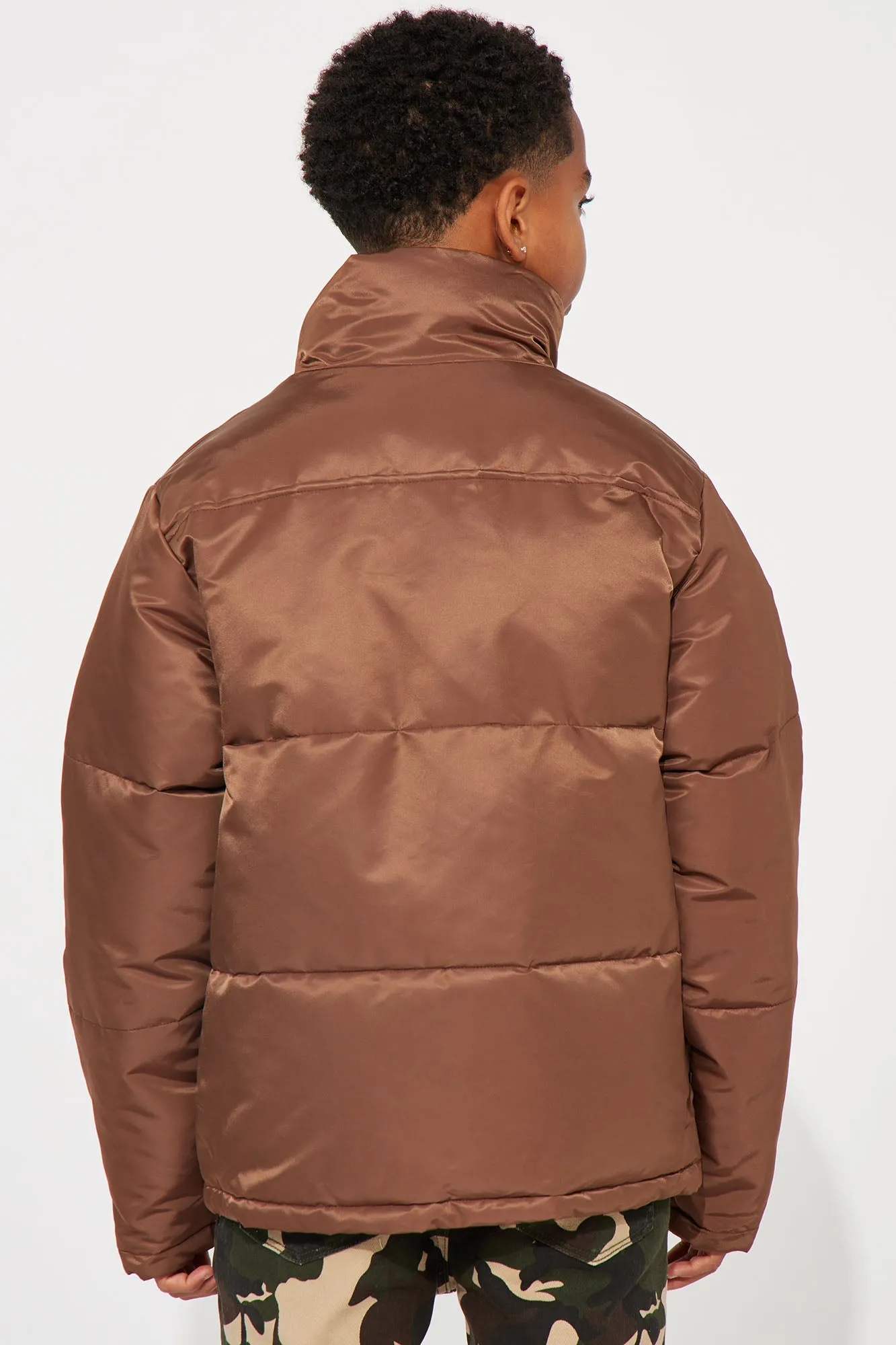 Mini Travis Nylon Cropped Puffer - Dark Brown