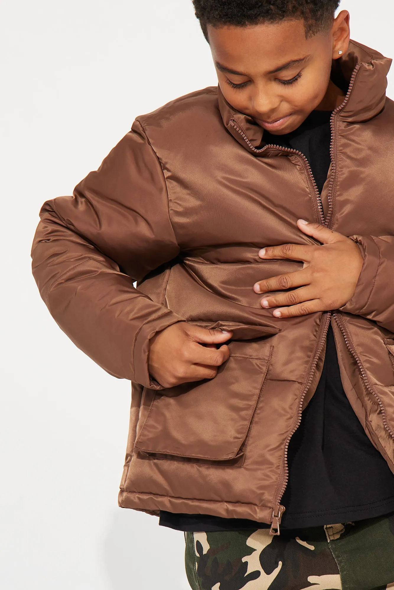 Mini Travis Nylon Cropped Puffer - Dark Brown