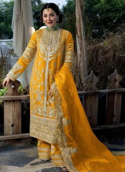 Mustard Yellow Designer Georgette Sequence Work Straight Suit Set