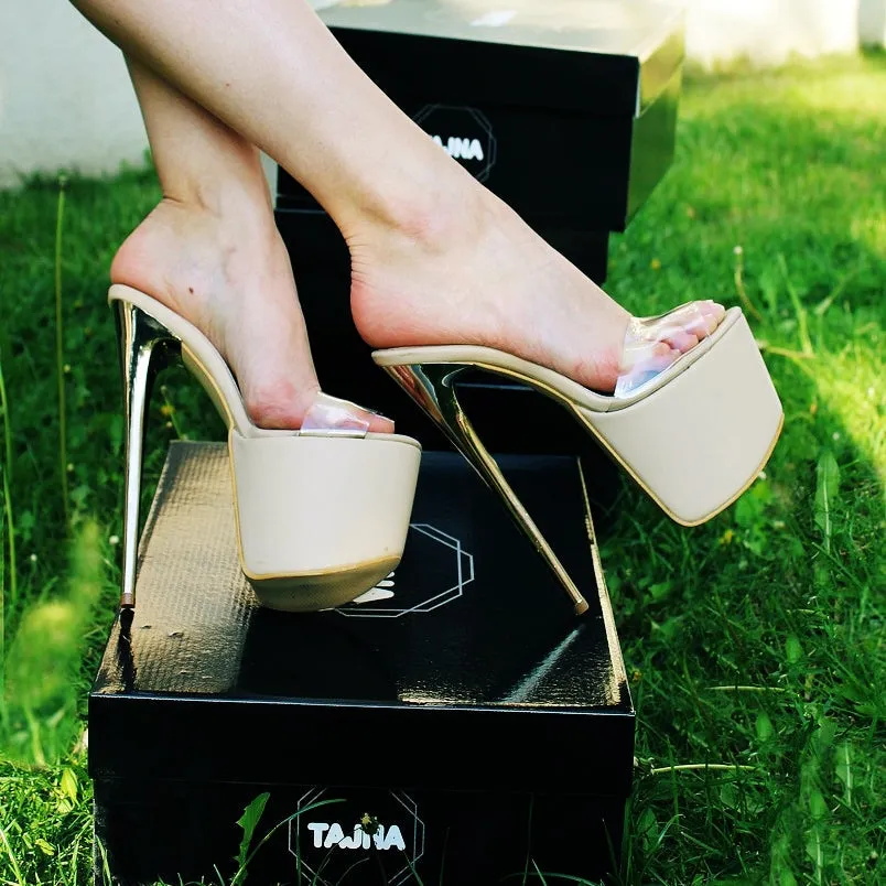 Nude Platform Mules With Transparent Strap