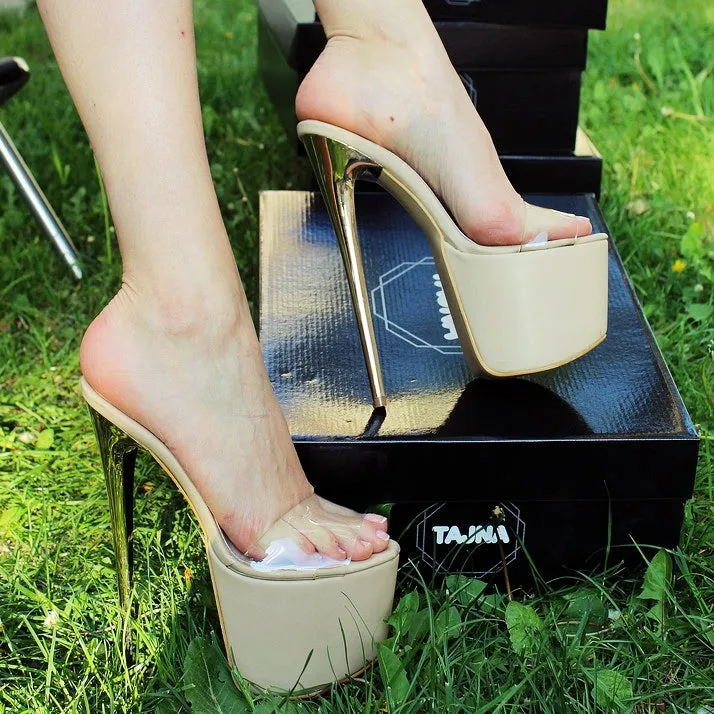 Nude Platform Mules With Transparent Strap