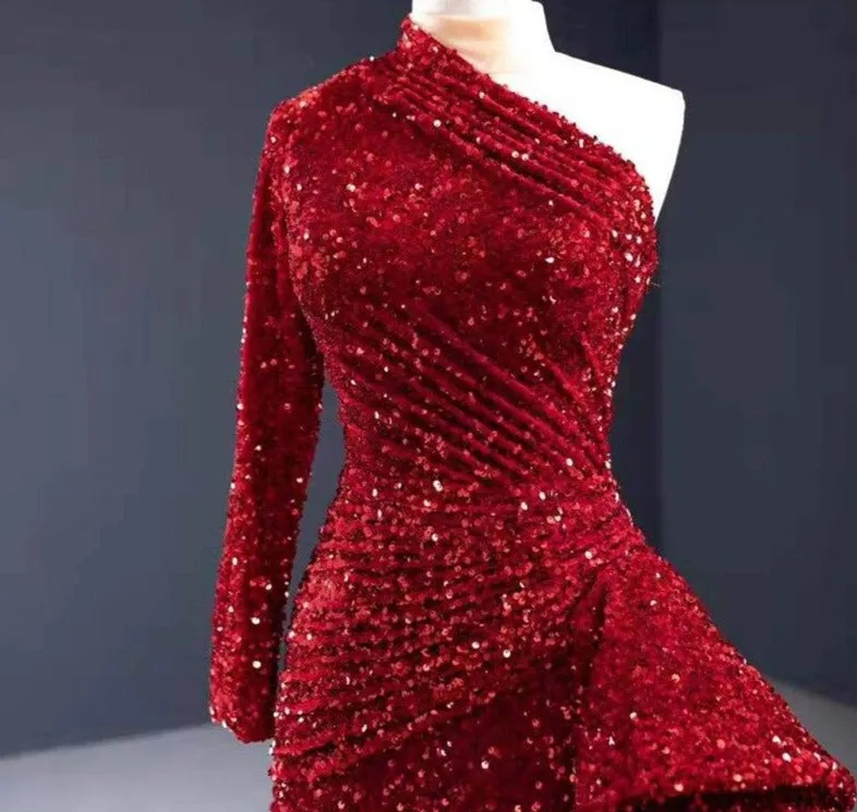 One Shoulder Sequined Sparkle Mermaid Formal Dress