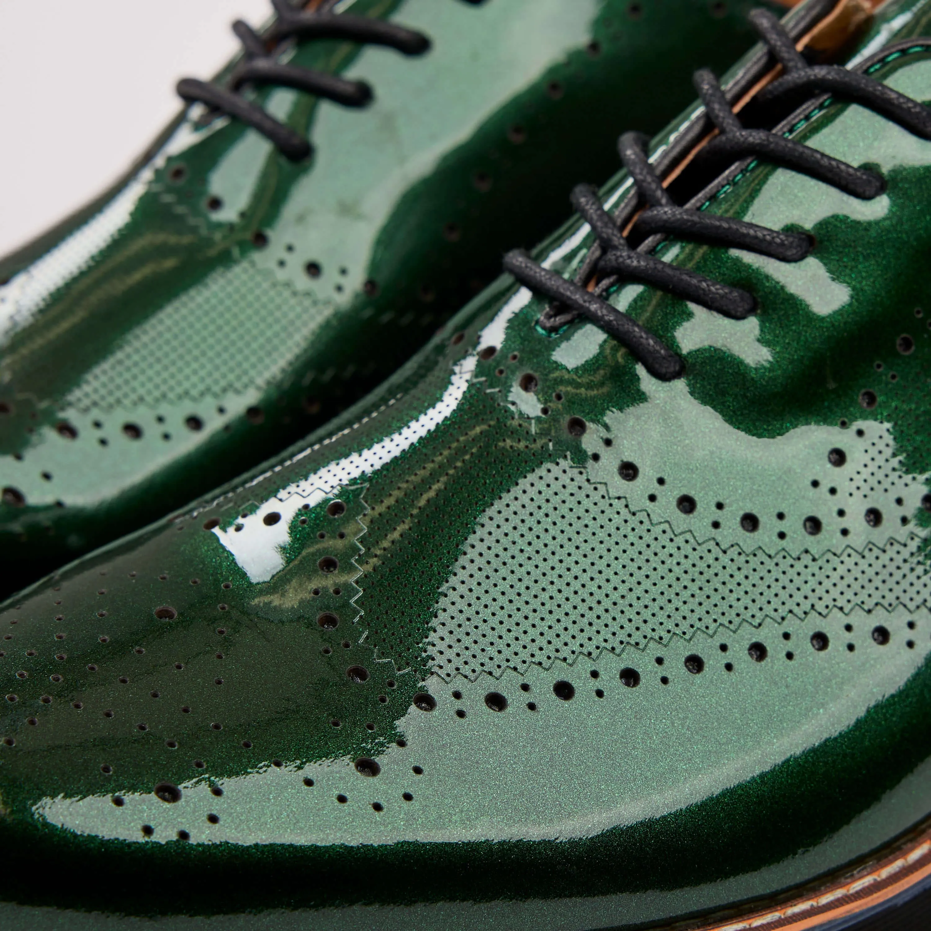 Oscar Forest Green Patent Leather Wholecut Brogue Sneakers