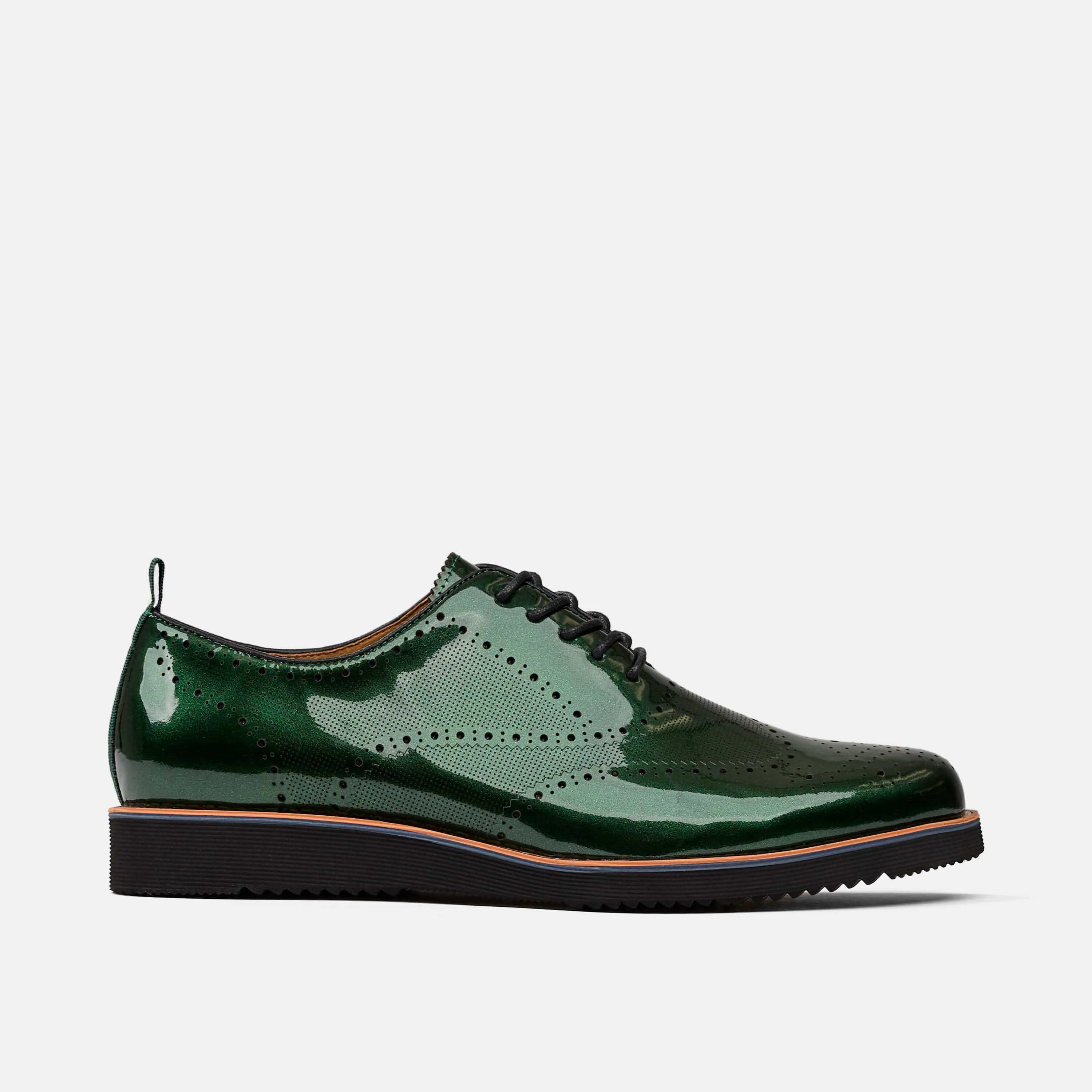 Oscar Forest Green Patent Leather Wholecut Brogue Sneakers