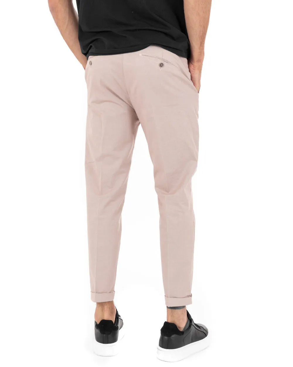 Pantaloni Uomo Cotone Tasca America Chinos Capri Sartoriale Slim Fit Casual Rosa GIOSAL-P6102A