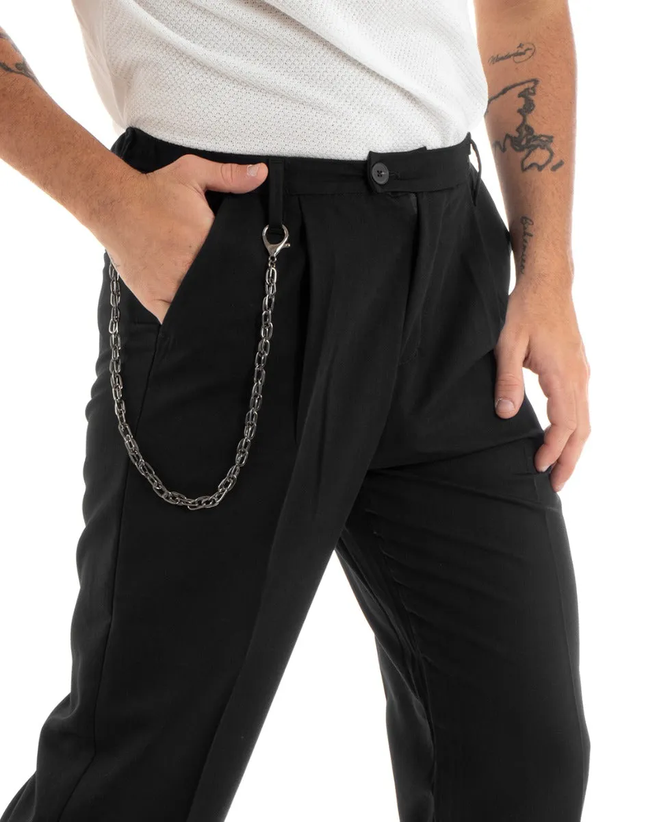 Pantaloni Uomo Lungo Viscosa Fondo Largo Elastico Sul Retro Abbottonatura Allungata Nero Casual Elegante GIOSAL-P5854A