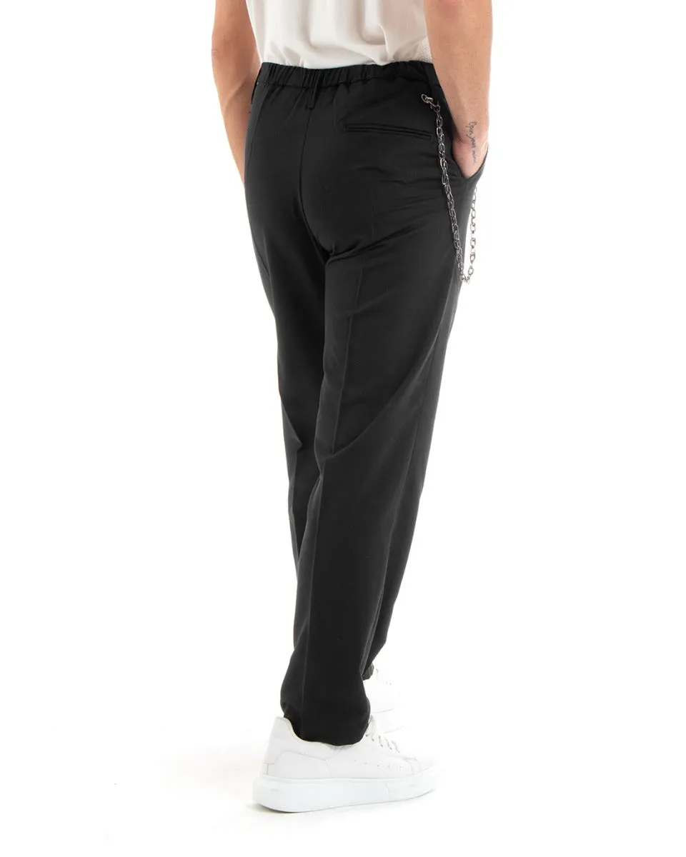 Pantaloni Uomo Lungo Viscosa Fondo Largo Elastico Sul Retro Abbottonatura Allungata Nero Casual Elegante GIOSAL-P5854A