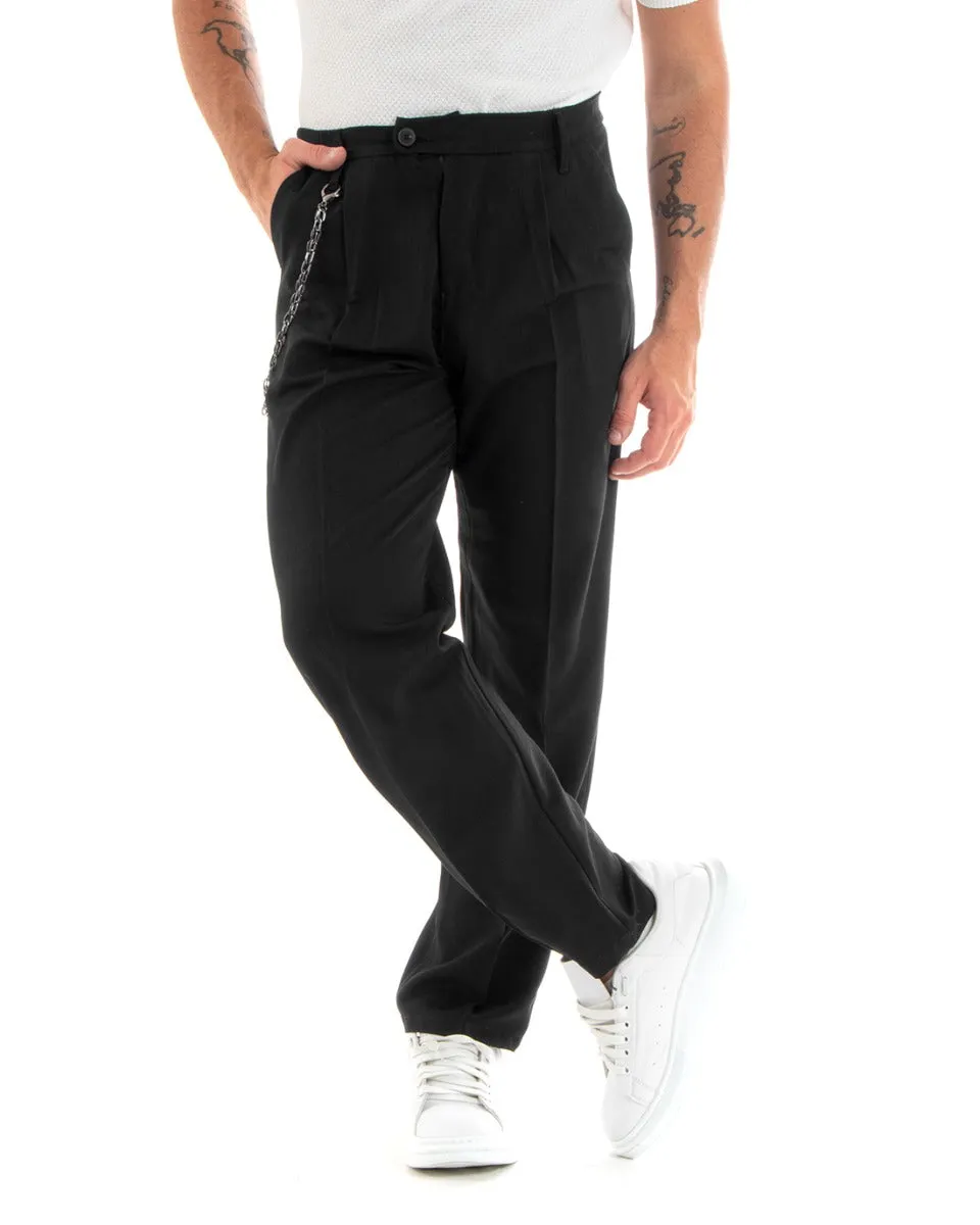 Pantaloni Uomo Lungo Viscosa Fondo Largo Elastico Sul Retro Abbottonatura Allungata Nero Casual Elegante GIOSAL-P5854A