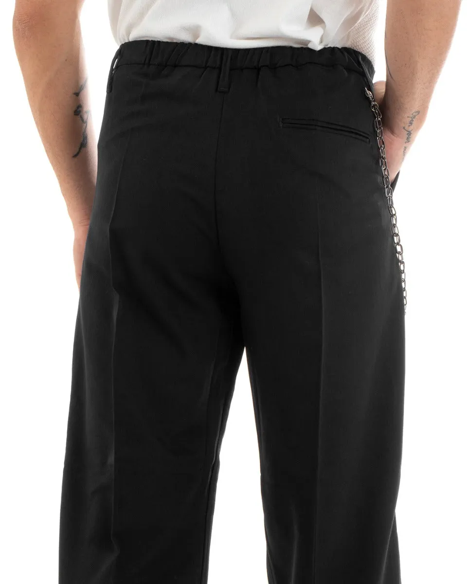 Pantaloni Uomo Lungo Viscosa Fondo Largo Elastico Sul Retro Abbottonatura Allungata Nero Casual Elegante GIOSAL-P5854A