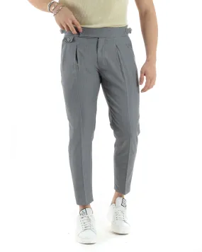 Pantaloni Uomo Tasca America Vita Alta Classico Pinces Abbottonatura Allungata Fibbia Casual Grigio GIOSAL-P6043A