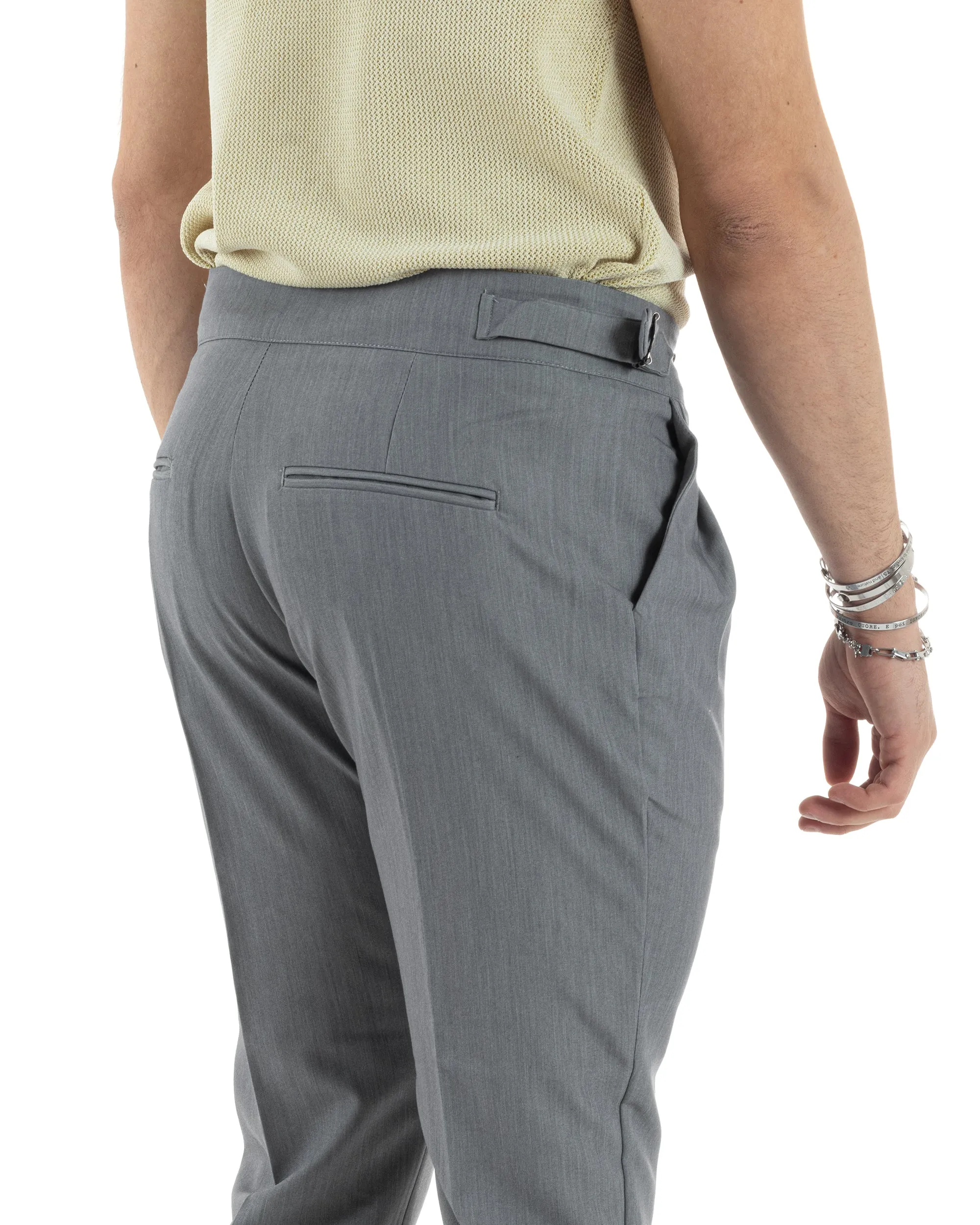 Pantaloni Uomo Tasca America Vita Alta Classico Pinces Abbottonatura Allungata Fibbia Casual Grigio GIOSAL-P6043A