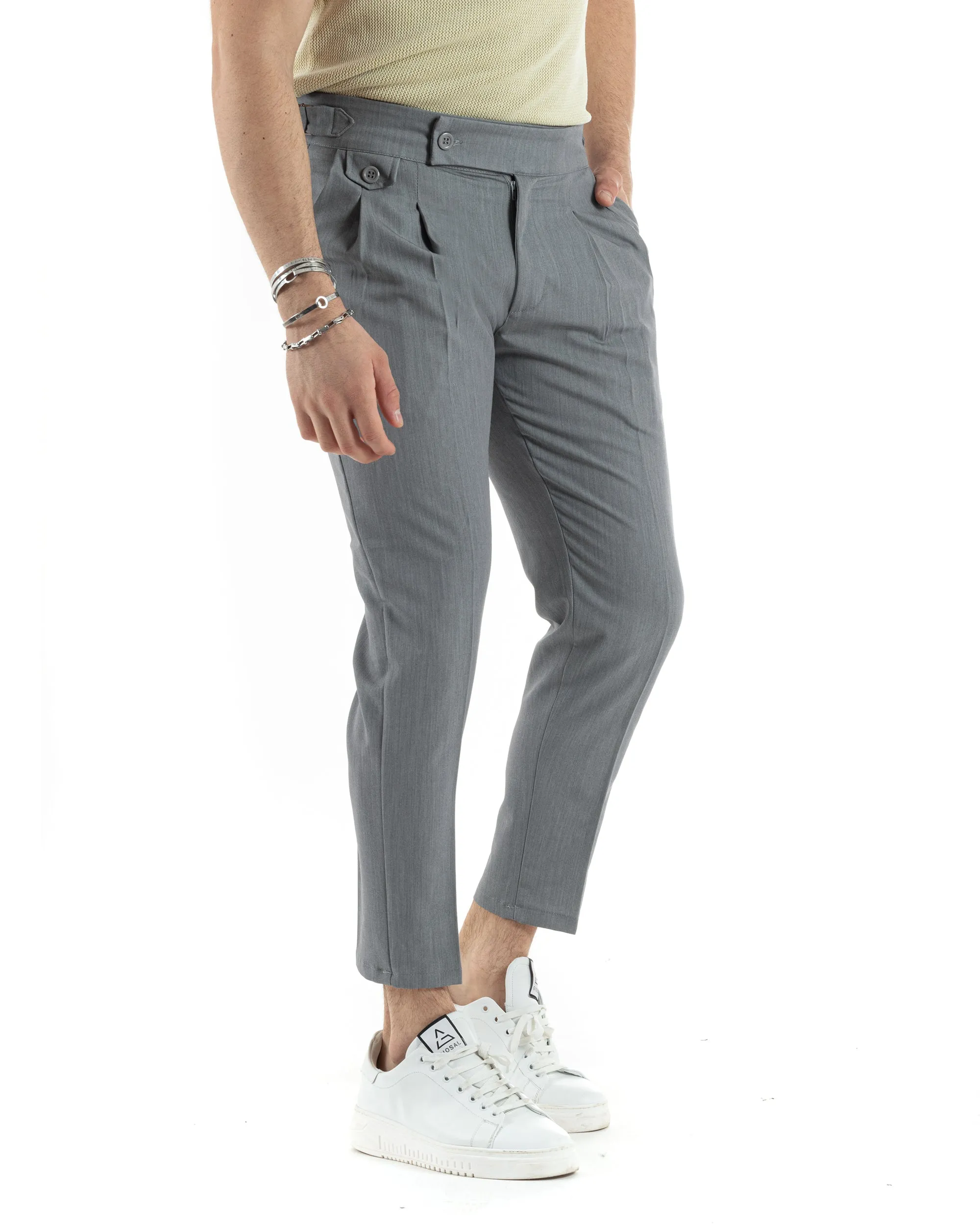 Pantaloni Uomo Tasca America Vita Alta Classico Pinces Abbottonatura Allungata Fibbia Casual Grigio GIOSAL-P6043A