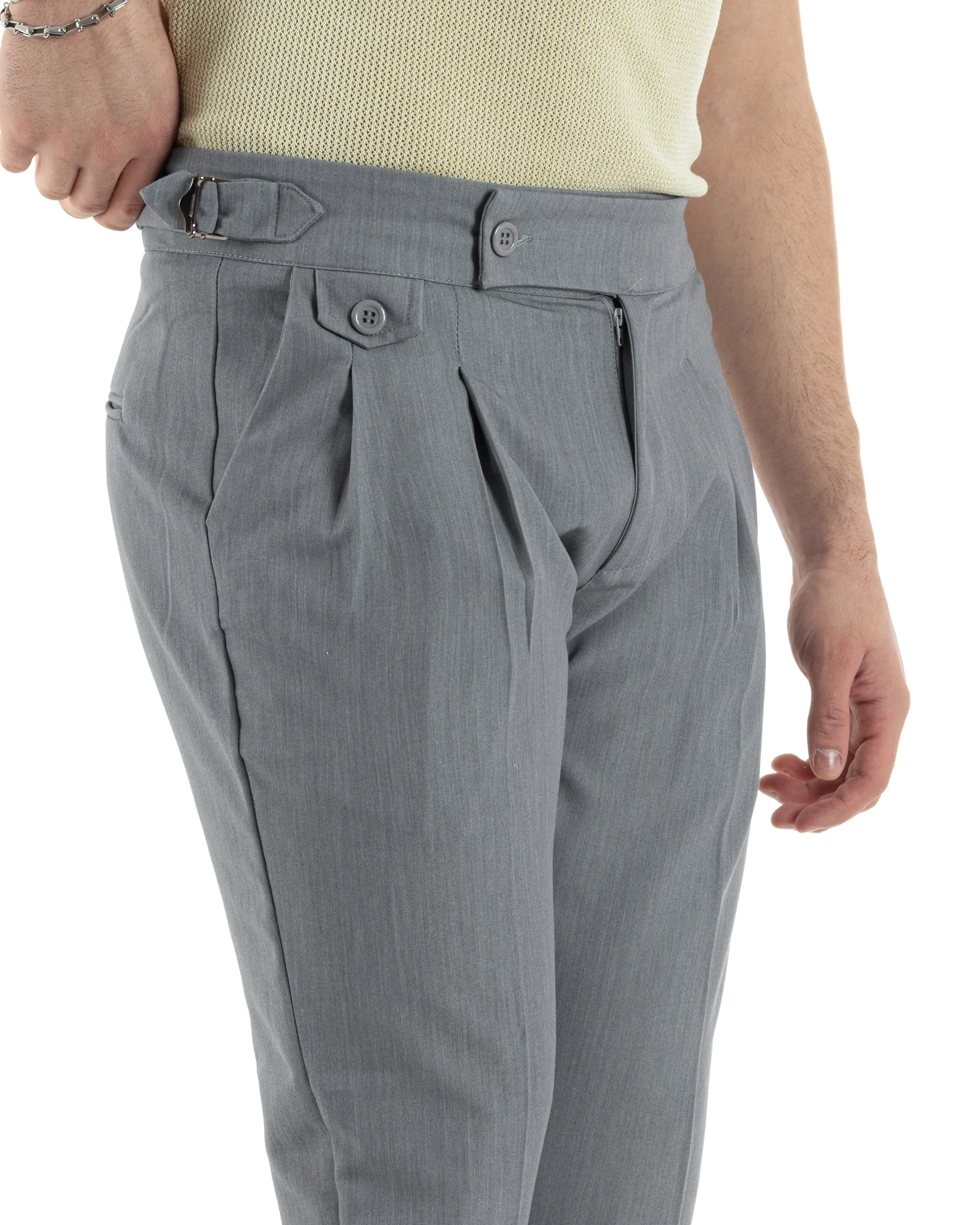 Pantaloni Uomo Tasca America Vita Alta Classico Pinces Abbottonatura Allungata Fibbia Casual Grigio GIOSAL-P6043A