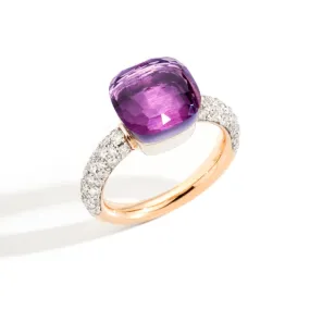 Pomellato - Nudo Classic - Stackable Ring with Amethyst and Diamonds, 18k Rose and White Gold