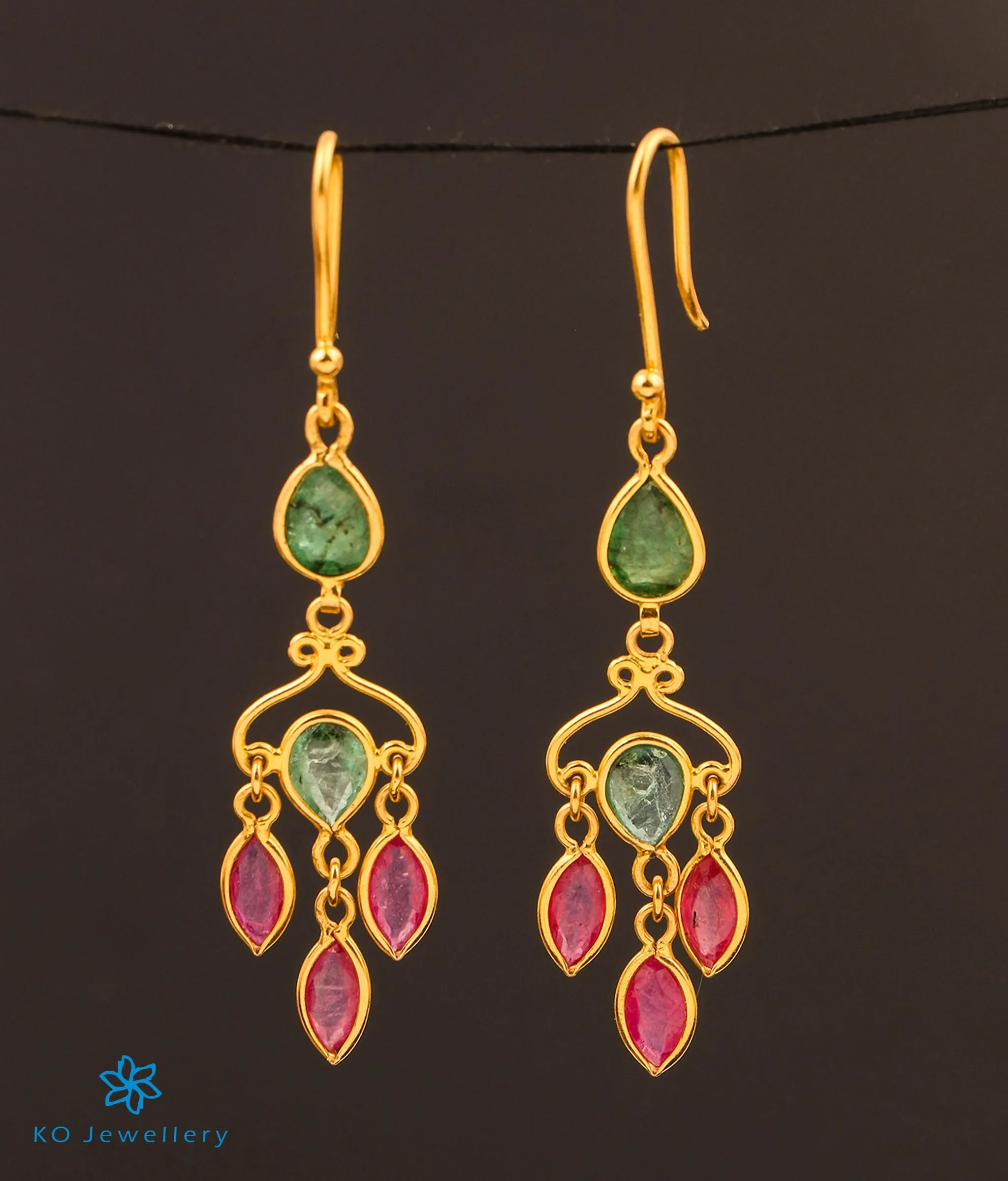 Precious Ruby & Emerald Necklace & Earrings in 22 KT Gold