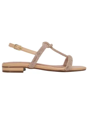 Sandali flat donna in eco pelle e strass nude con cinturino posteriroe e punta quadra Caloy