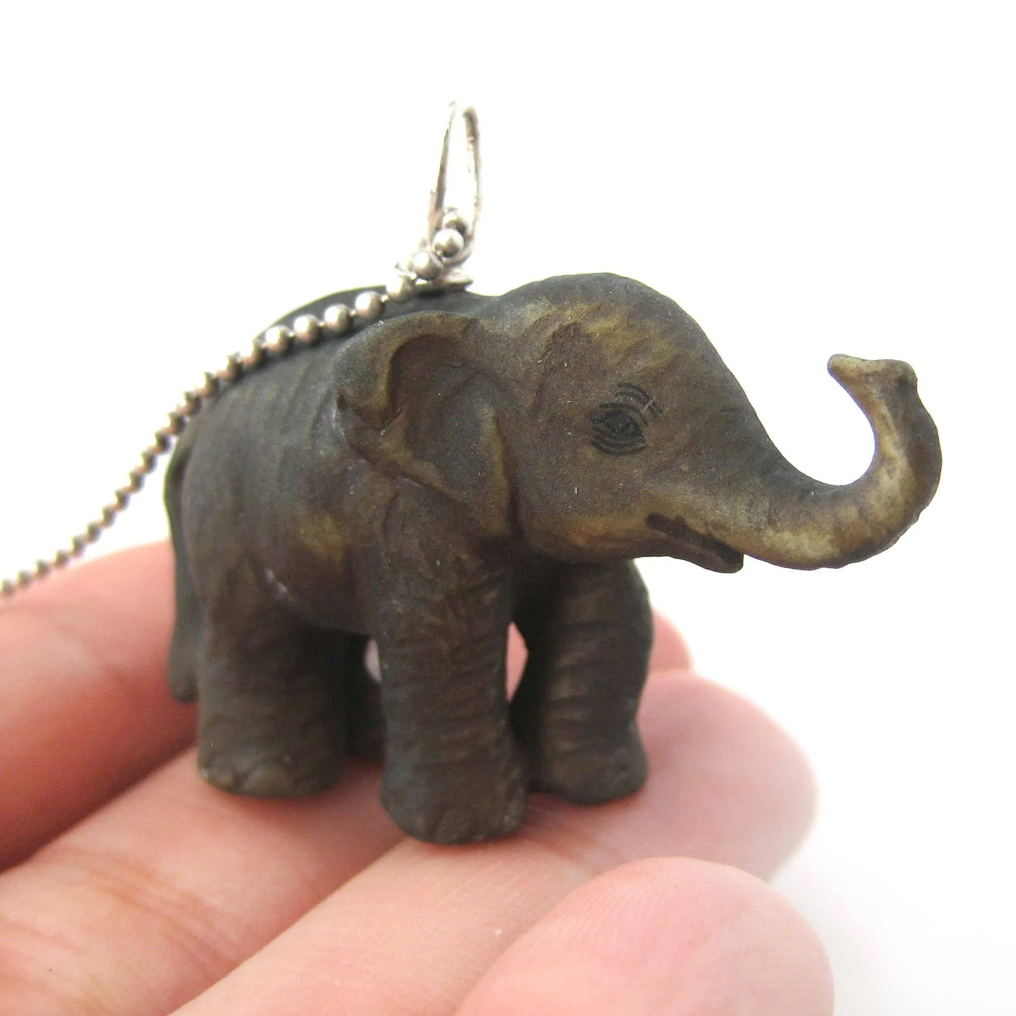 Standing Elephant Porcelain Ceramic Animal Pendant Necklace | Handmade