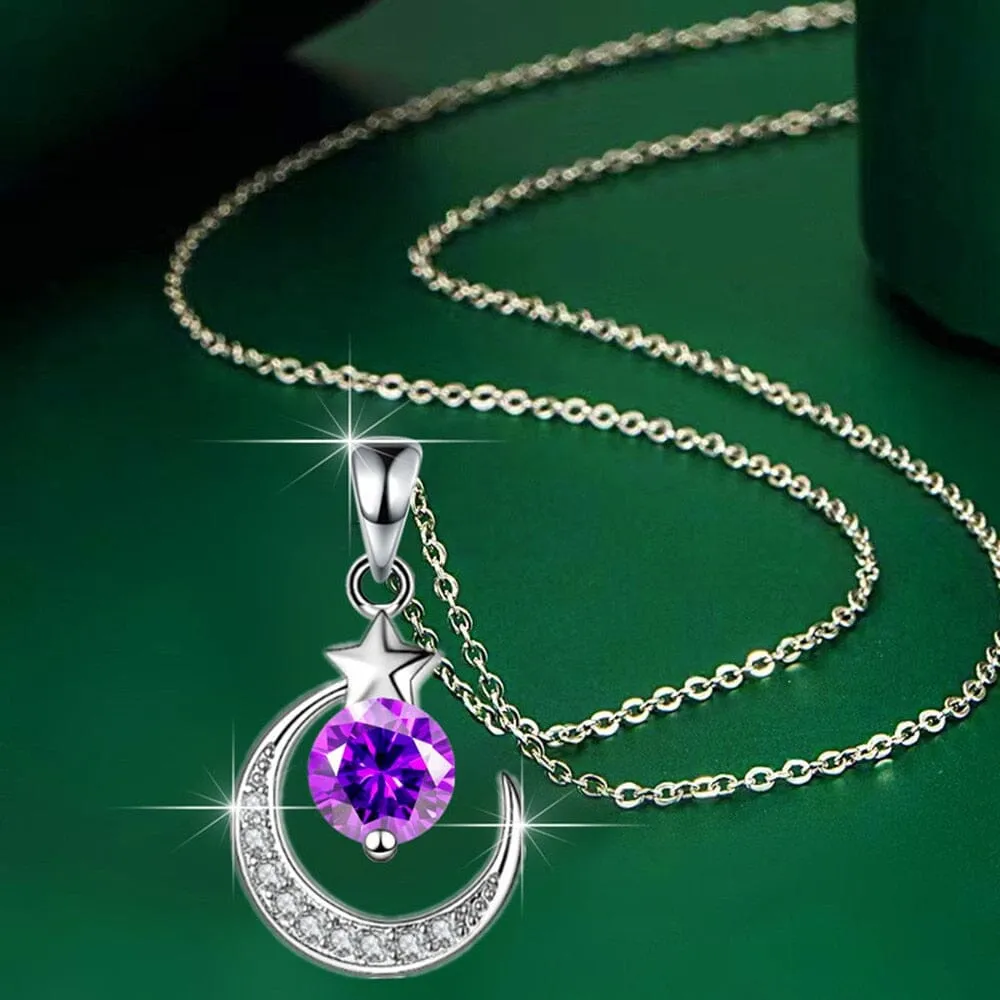 Star Moon Amethyst Pendant Necklace