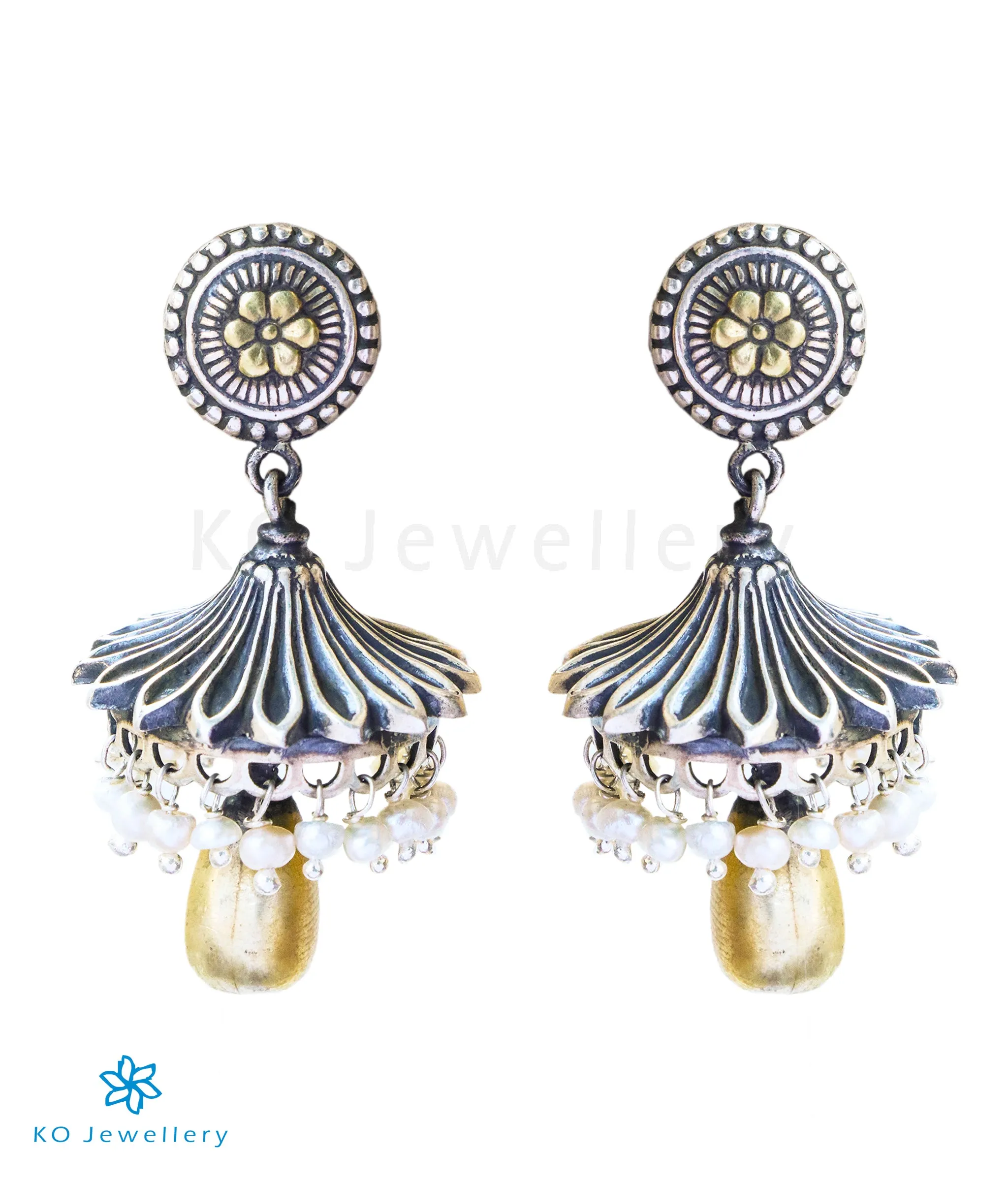 The Vyasa Silver Antique Jhumkas (2 tone)