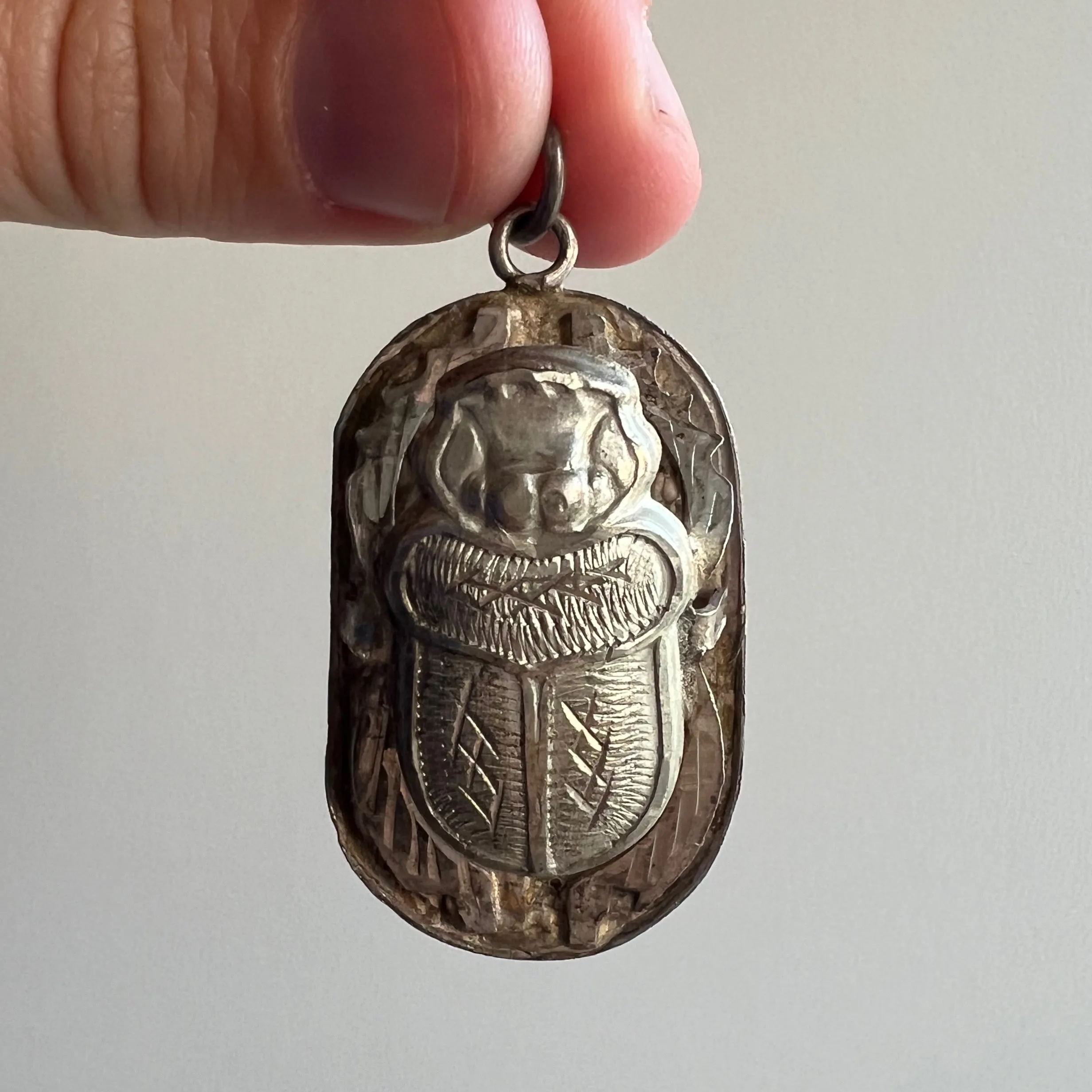 V I N T A G E // significant symbols / sterling silver scarab / large pendant