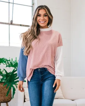 Violet Peach, Cream and Blue Corded Long Sleeve Top FINAL SALE